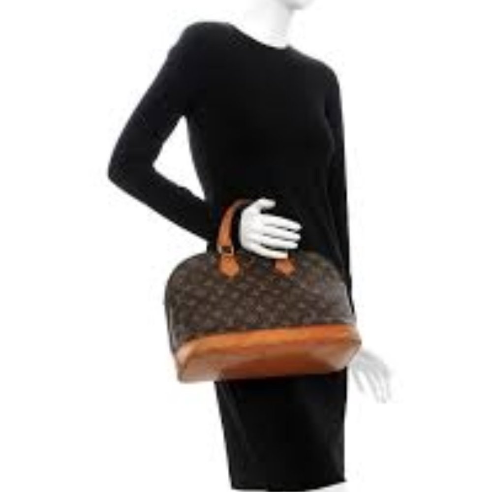 Vintage Louis Vuitton Alma Monogram Leather Handbag Satchel Brown Tan Gold EUC - Picture 11 of 15